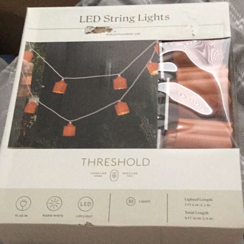 Threshold LED Terracotta String Lights 10 Warm White Outdoor White Cord Plug-In.